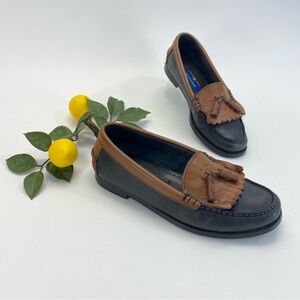 Buckingham Two-Tone Loafers Leather Brown Black Dress Shoe Womens 8 Mens 6.5